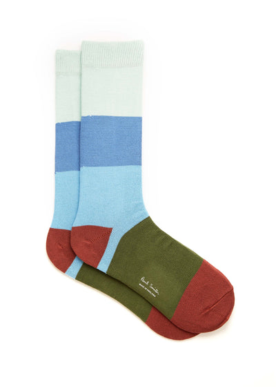 PAUL SMITH Solid Colour Block Socks in Green and Light Blue