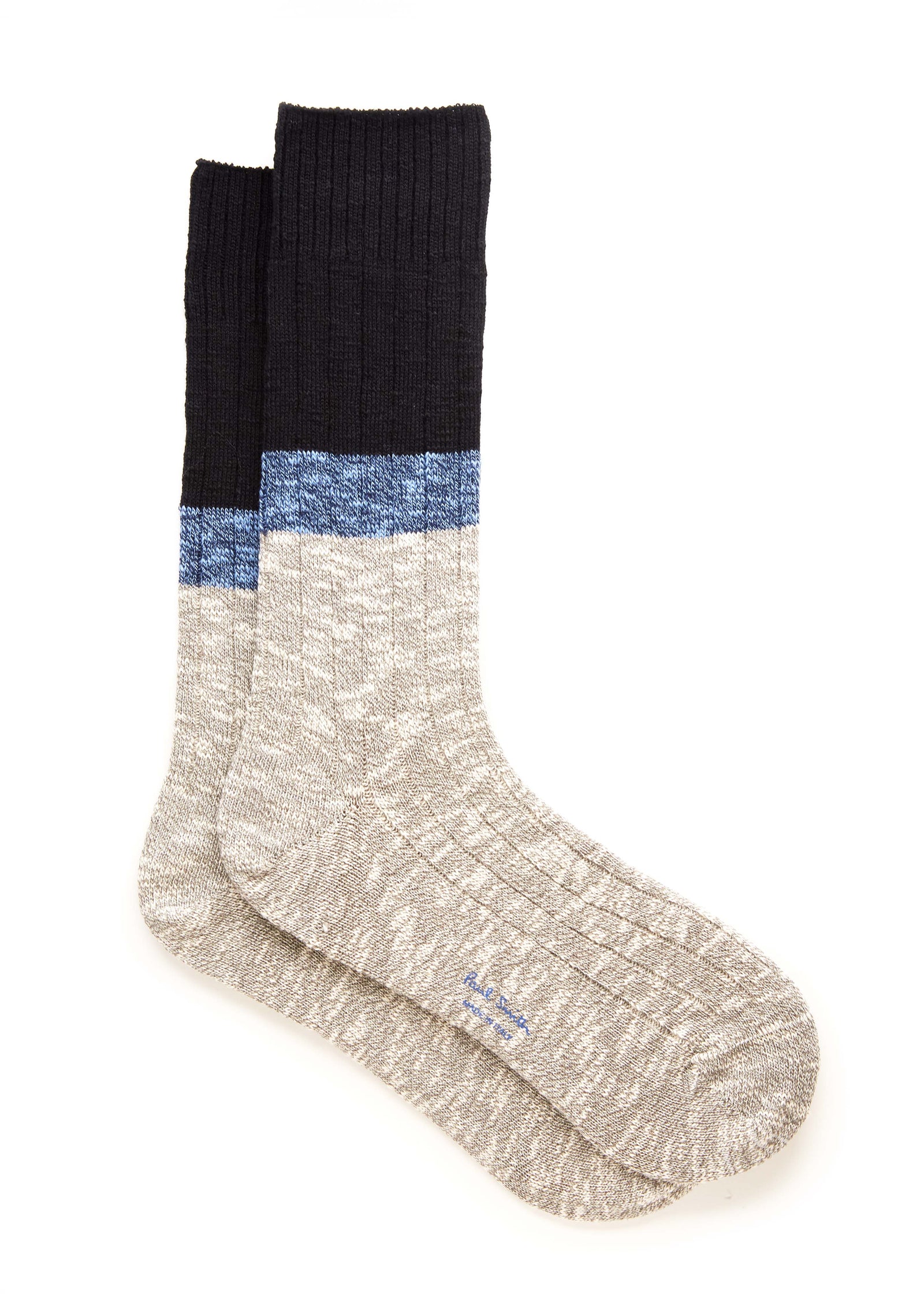 PAUL SMITH Marl Block Stripe Socks in Black/Grey
