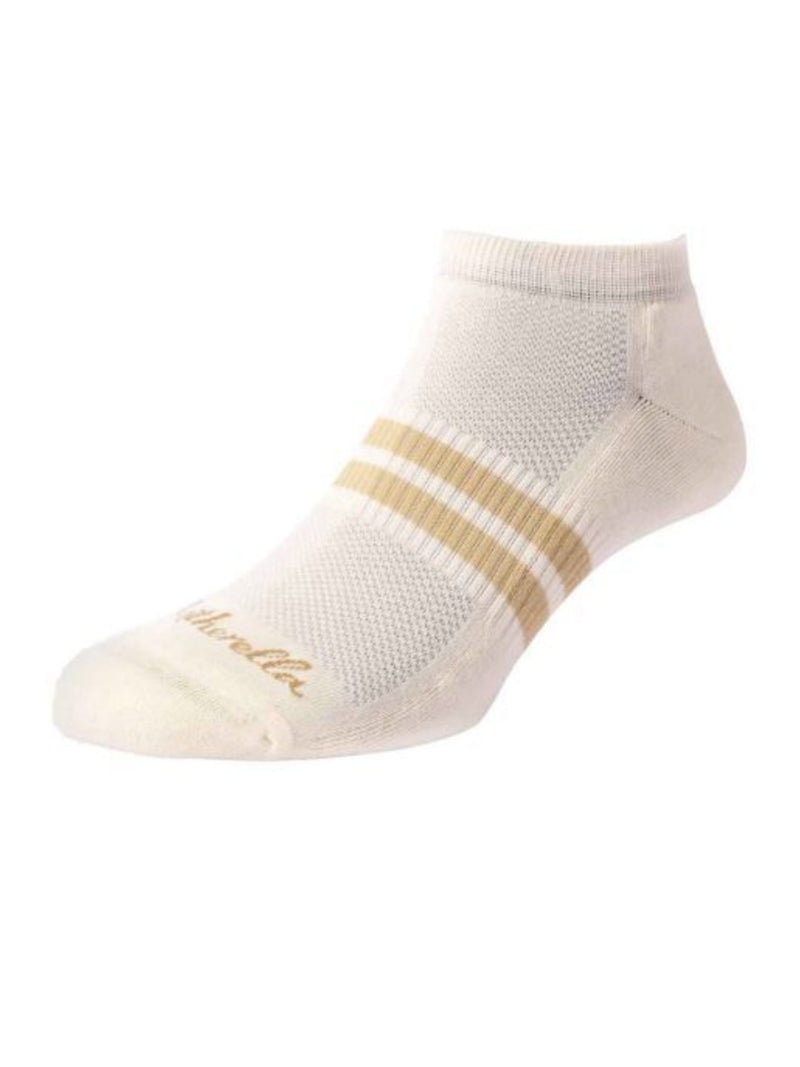 PANTHERELLA Sports Luxe Cotton Trainer Socks in Cream and Sand stripe New