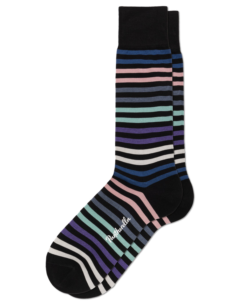 PANTHERELLA ALL OVER STRIPE - FIL D'ECOSSE / COTTON LISLE MEN'S SOCKS  Black/Grey/Cornflower