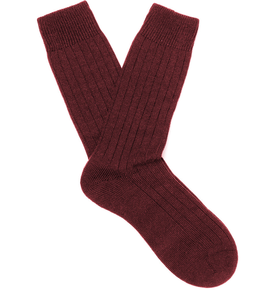 PANTHERELLA Packington Ribbed Merino Wool-Blend Socks in Wine