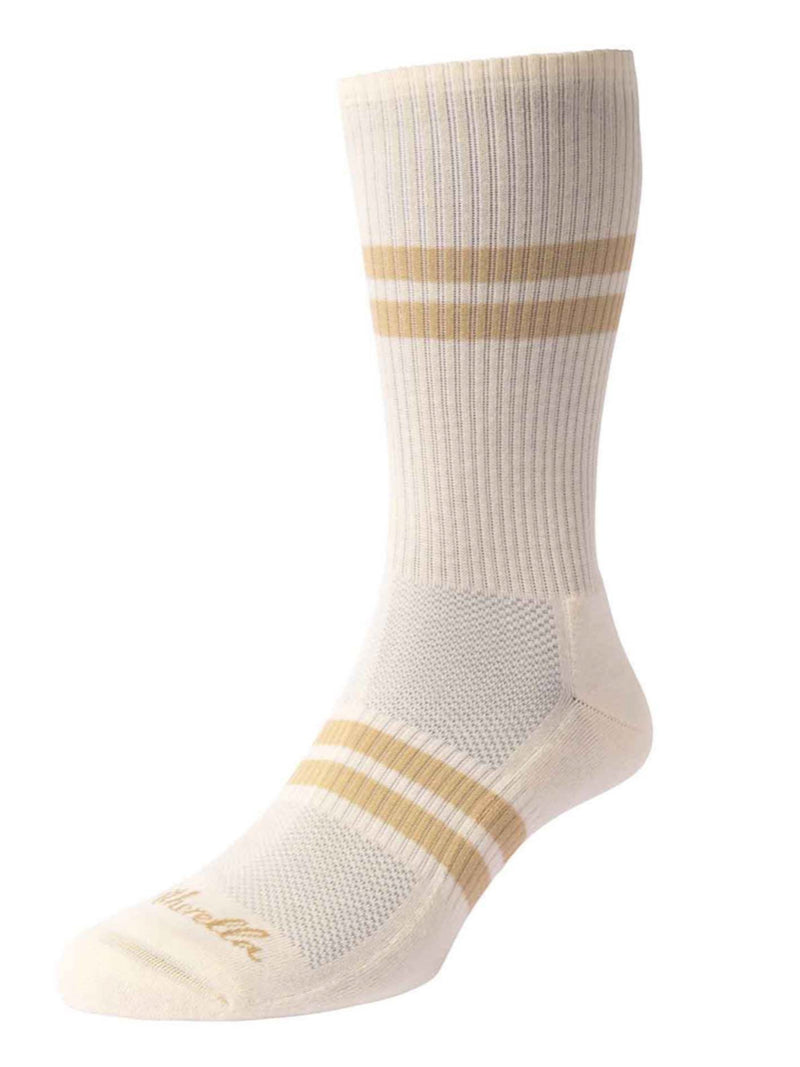 PANTHERELLA Sports Luxe Cotton Socks in Cream and Sand Stripe New