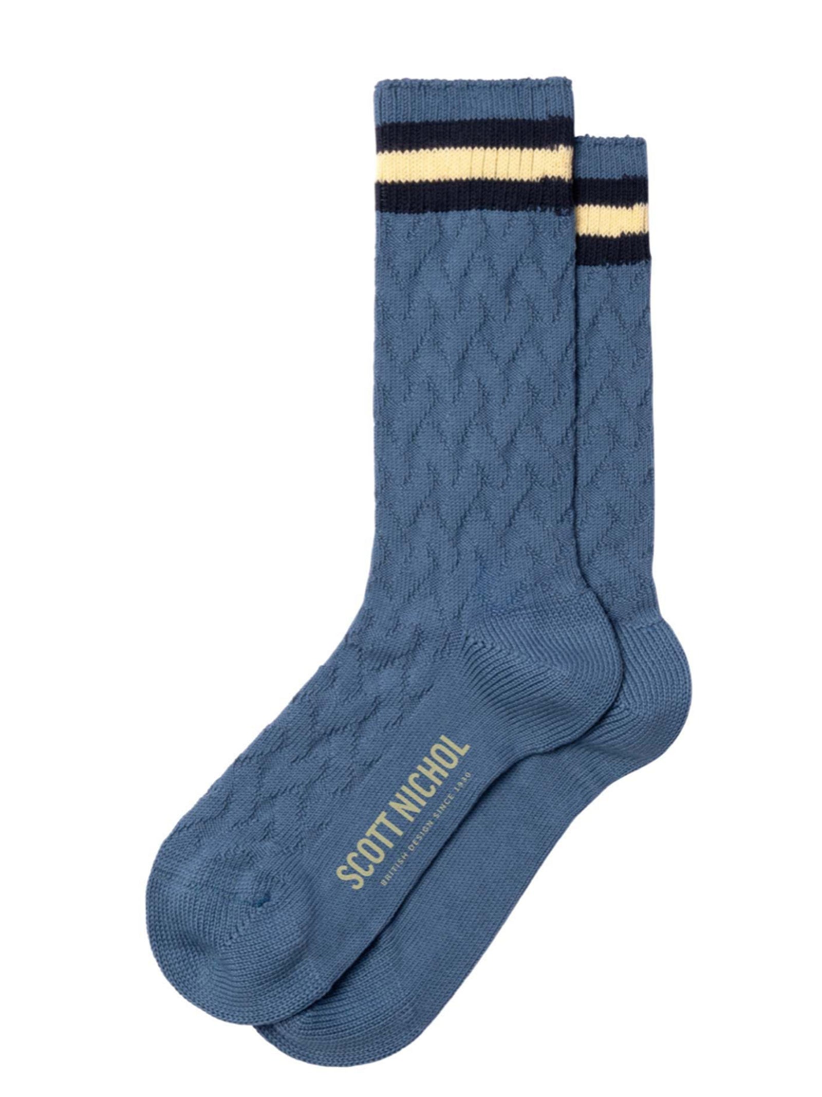 Scott Nichol Organic Cotton Cable Knit Socks in Denim