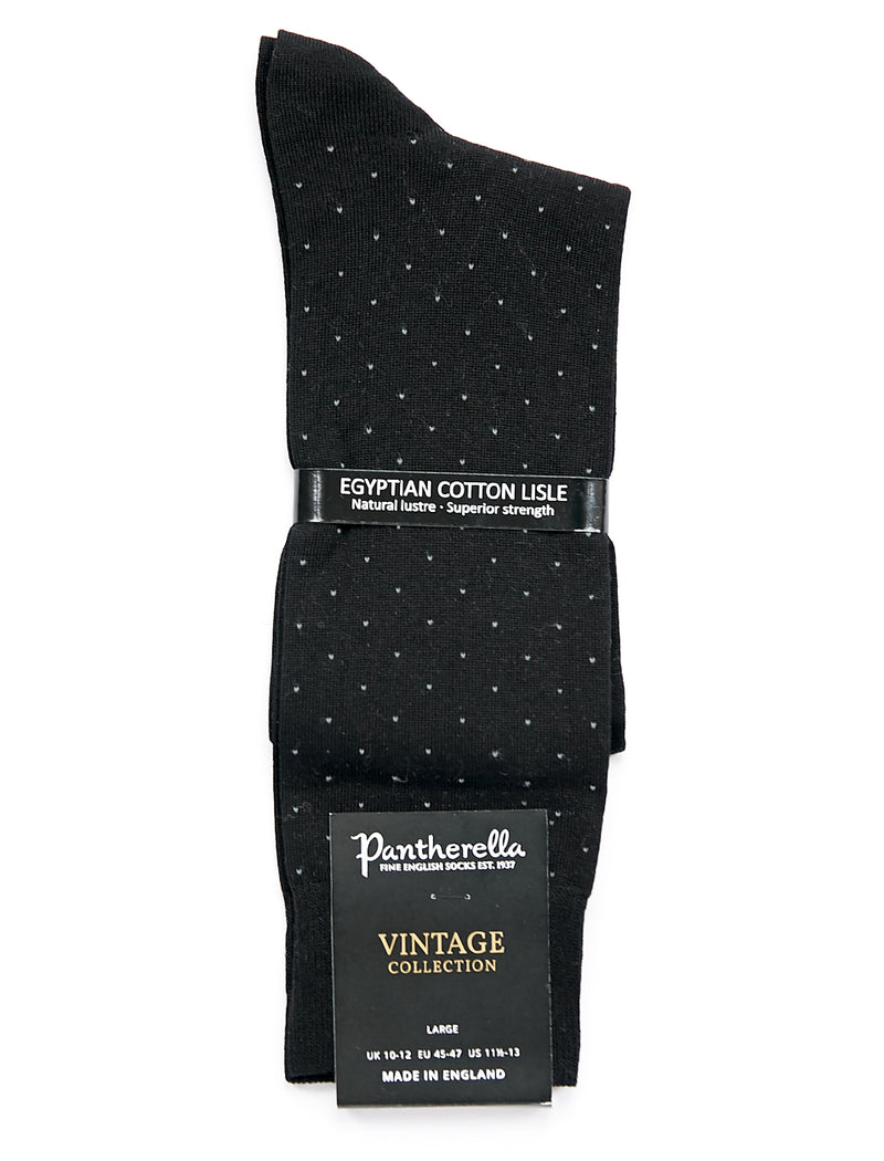 PANTHERELLA Gadsbury MOTIF PIN DOT COTTON LISLE MEN'S SOCKS IN BLACK