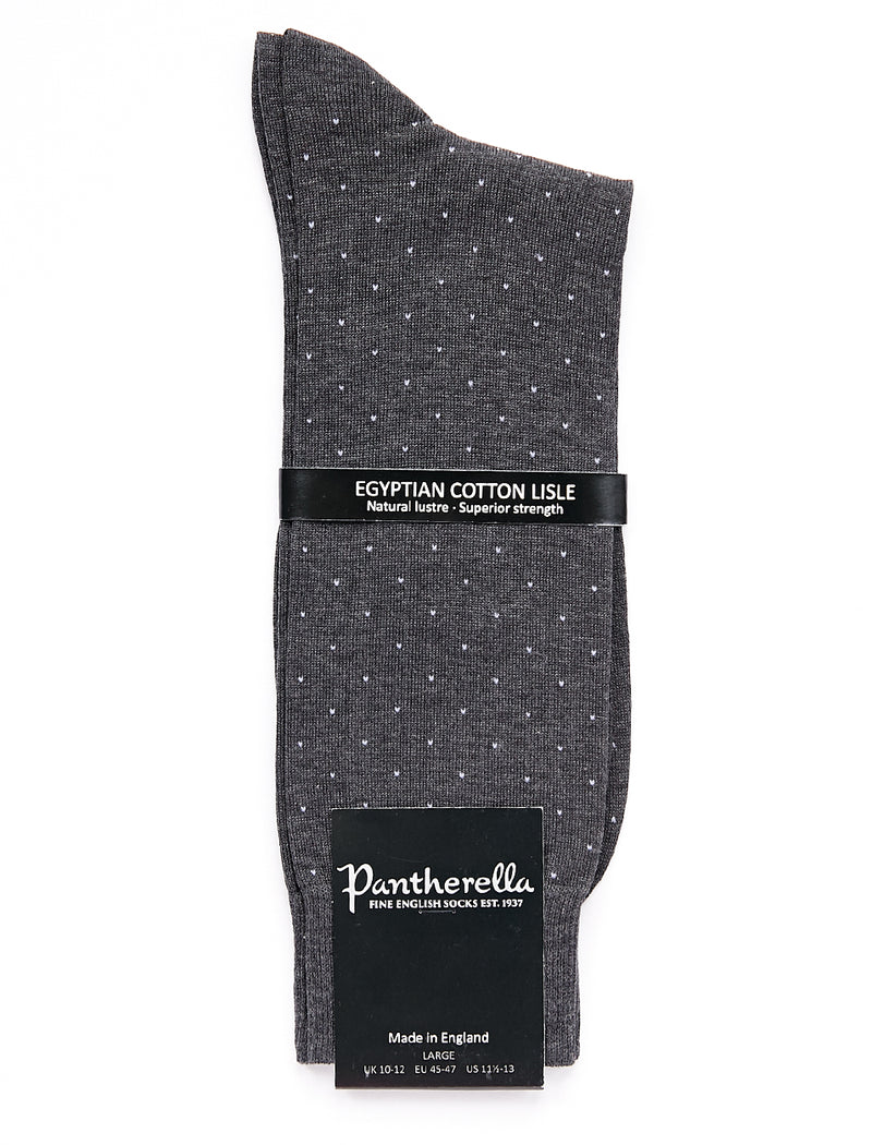 PANTHERELLA Gadsbury MOTIF PIN DOT COTTON LISLE MEN'S SOCKS IN DK GREY