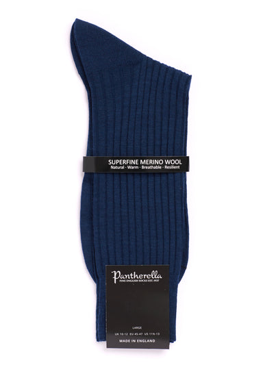 PANTHERELLA Laburnum Ribbed Merino Wool-Blend Socks in Dark Blue