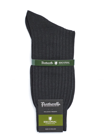 PANTHERELLA Hemingway Ribbed Escorial Wool-Blend Socks in Dark Grey