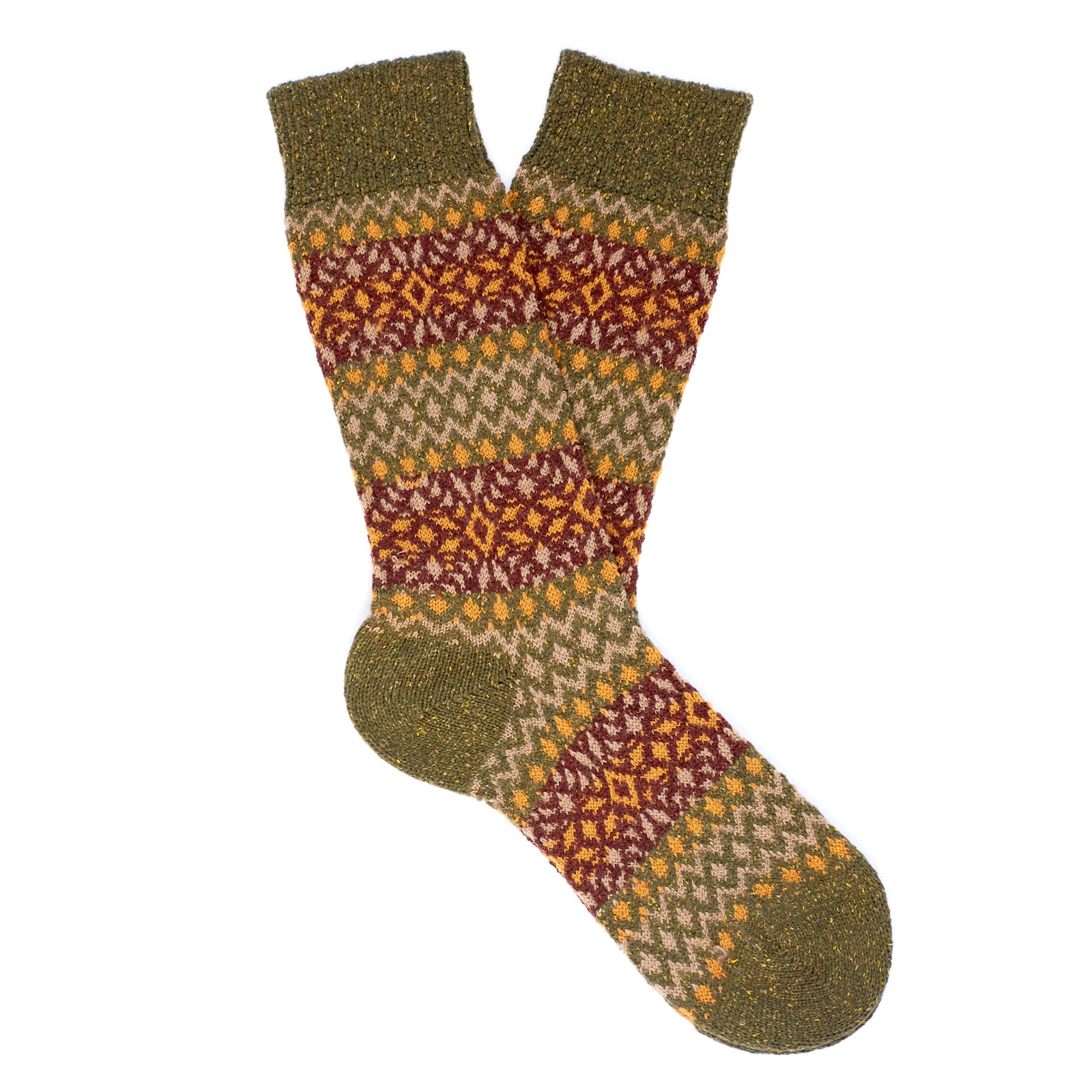 Scott Nichol Fellcroft Fairilse Wool Men's Sock in Dark Khaki Fleck