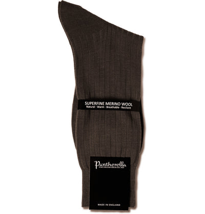 PANTHERELLA Laburnum Ribbed Merino Wool-Blend Socks in Dark Brown