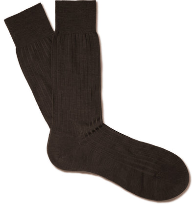 PANTHERELLA Laburnum Ribbed Merino Wool-Blend Socks in Dark Brown