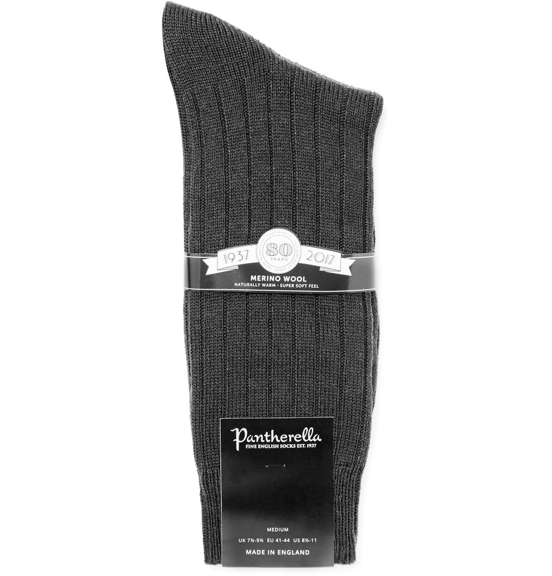 PANTHERELLA Packington Ribbed Merino Wool-Blend Socks in Dark Grey