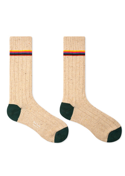 PAUL SMITH Cotton-Silk Nep Ribbed Socks in Sand