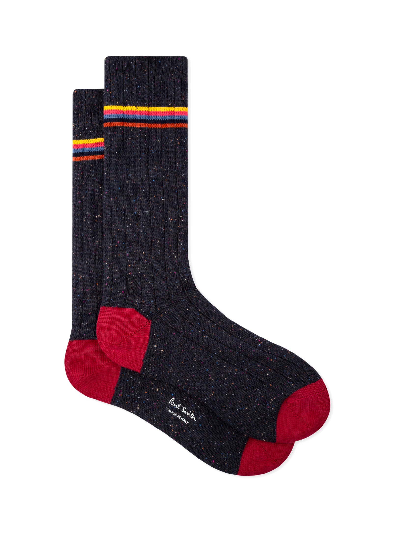 PAUL SMITH Cotton-Silk Nep Ribbed Socks in Navy