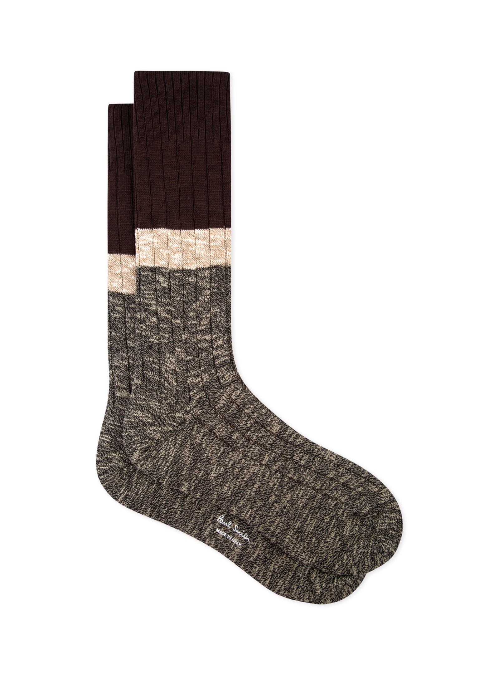 PAUL SMITH Marl Block Stripe Socks in Chocolate