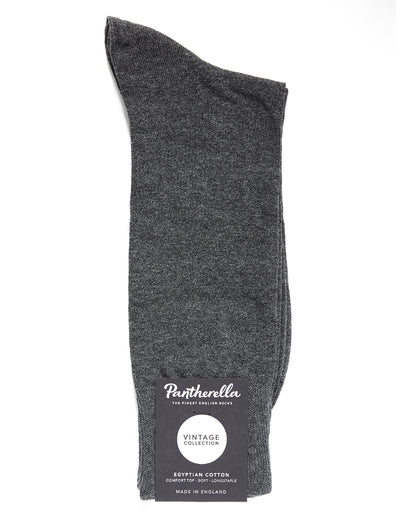 PANTHERELLA Tavener Flat Knit - Comfort Top / Egyptian Cotton Men's Socks in Dark Grey