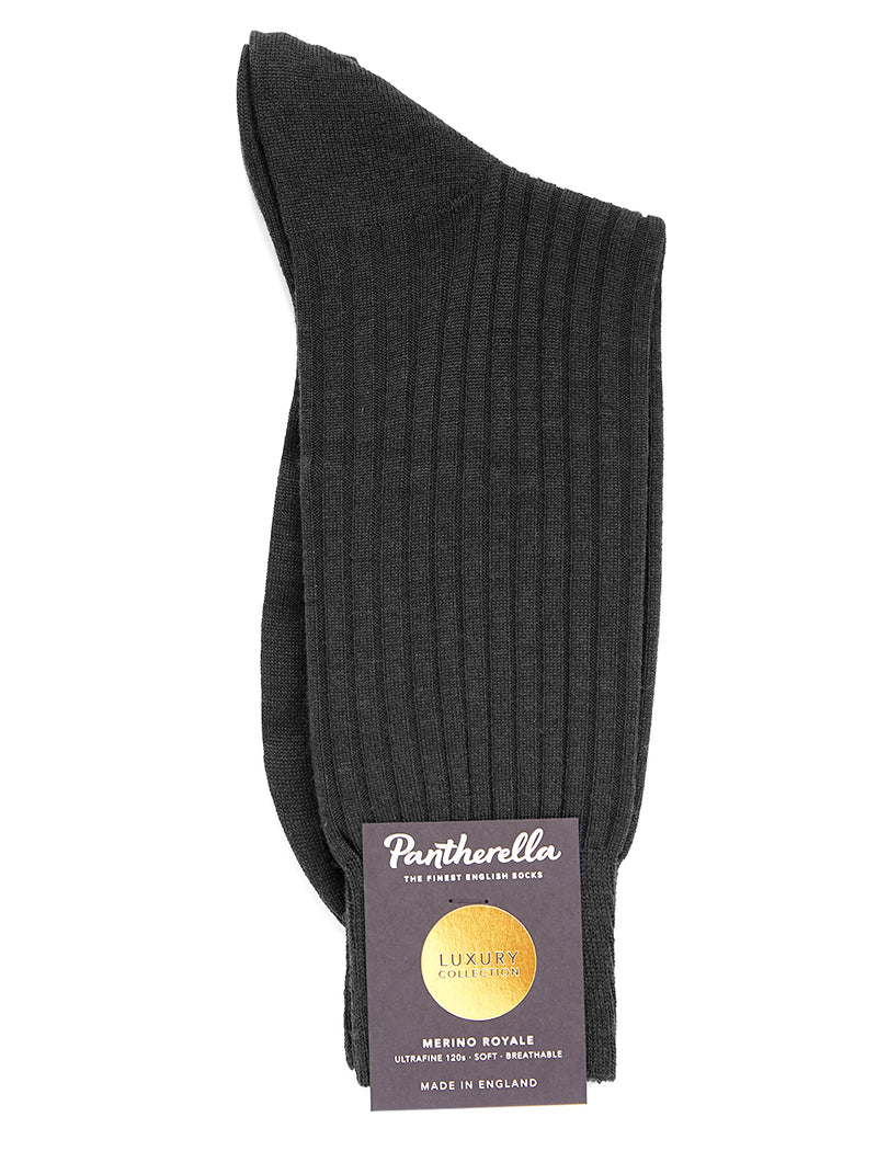 PANTHERELLA Rutherford 5X3 Rib Merino Royale Wool Men's Socks In Dark Grey