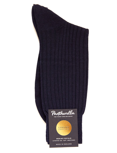 PANTHERELLA Rutherford 5X3 Rib Merino Royale Wool Men's Socks In Navy