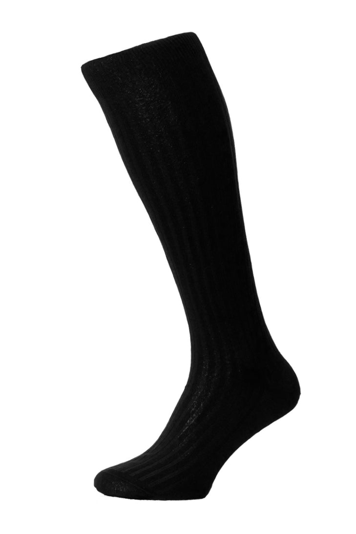 PANTHERELLA (LONG) 'Over the Calf' Danvers Fil d'Ecosse, Cotton Lisle Socks in Black