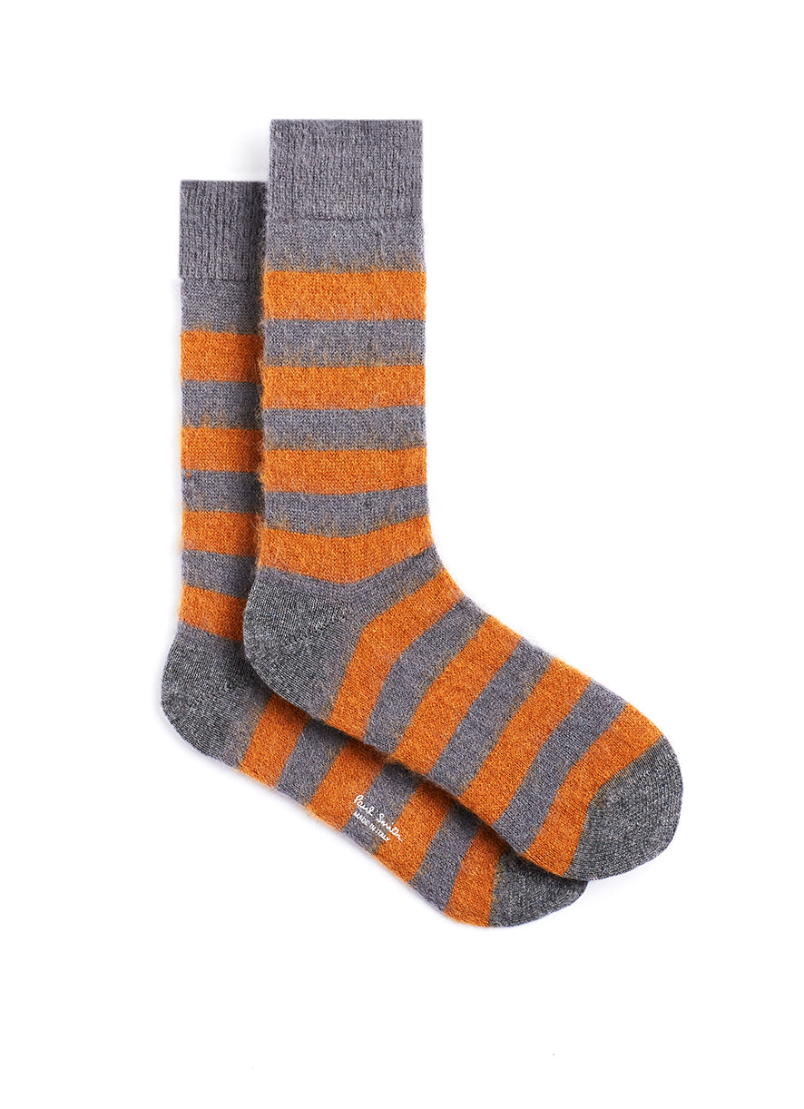 PAUL SMITH Men's Orange and Grey Stripe Mohair-Blend Socks