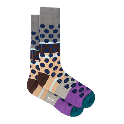 PAUL SMITH Multi-Coloured Black Spot Ribbed Socks with Grey Top