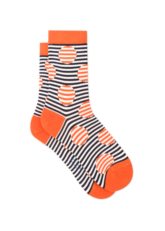 Paul Smith Women's Orange And Navy Striped-Dot Socks