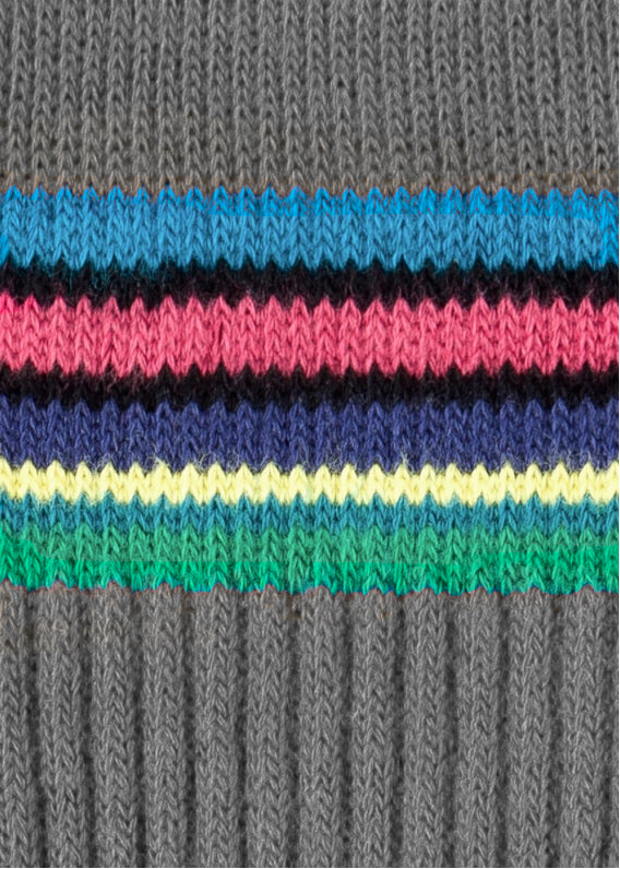 PAUL SMITH Men s Cycle Stripe Trim Grey Ribbed Socks Solespun
