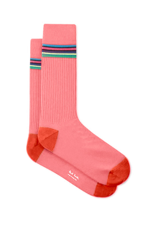 PAUL SMITH Men's 'Cycle Stripe' Trim Pink Ribbed Socks