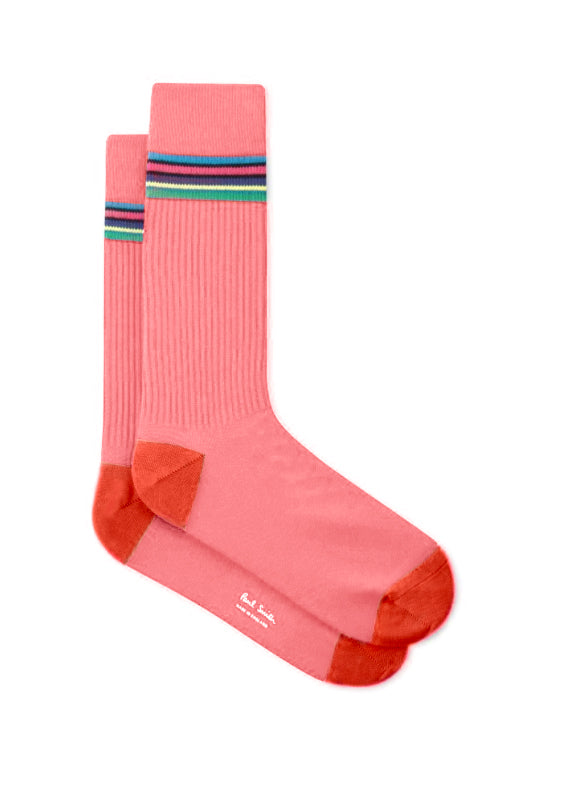PAUL SMITH Men's 'Cycle Stripe' Trim Pink Ribbed Socks
