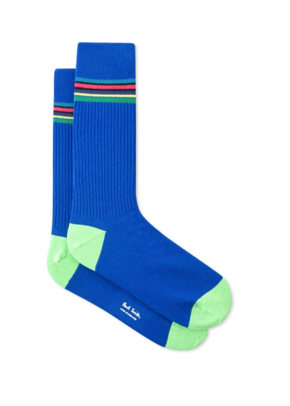 PAUL SMITH  Men's 'Cycle Stripe' Trim Cobalt Blue Ribbed Socks