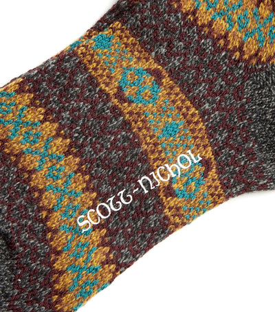 Scott Nichol Felbrigg Country Fairisle Stripe Wool  Sock in Conker Marl