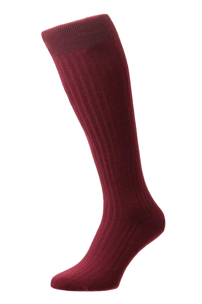 PANTHERELLA (LONG) ‘Over the Calf’ Laburnum Ribbed Merino Wool-Blend Socks in Wine