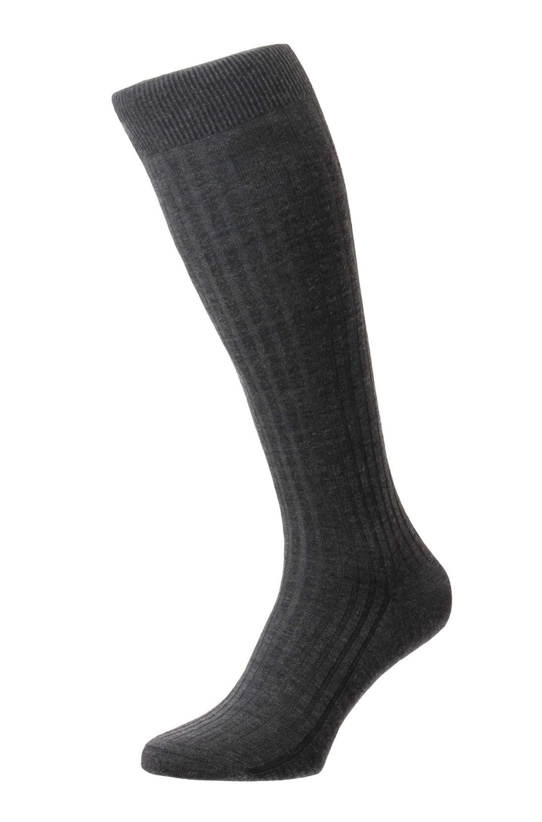PANTHERELLA (LONG) ‘Over the Calf’ Laburnum Ribbed Merino Wool-Blend Socks in Dark Grey