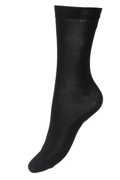 Pantherella, Poppy - Ladies' Flat Knit Ankle Sock - Egyptian Cotton Black