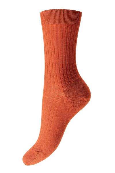 SOLESPUN - Ladies' 5x3 Rib Sock - Merino Wool in Burnt Orange